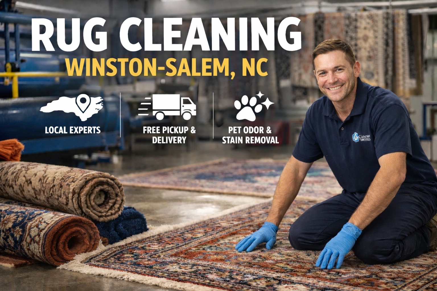 Rug tech inspecting oriental rug